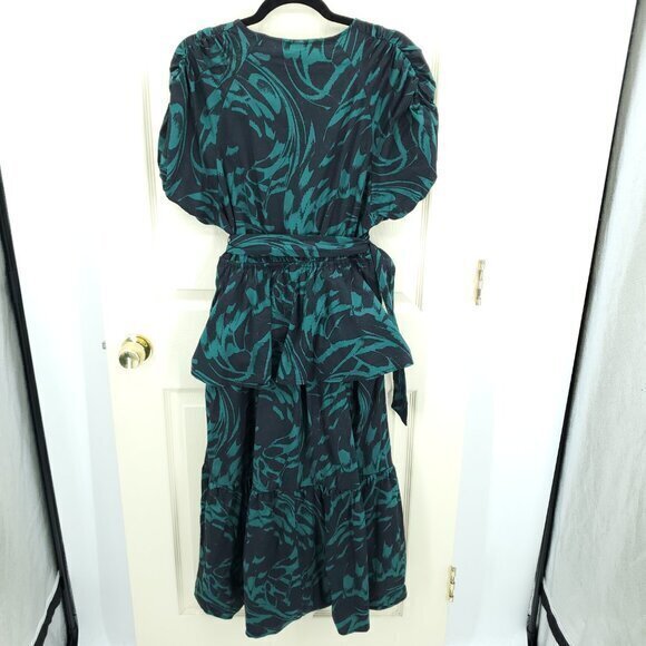 Scoop Tiered Ruffle Midi Dress M Black/Green - Picture 3 of 16